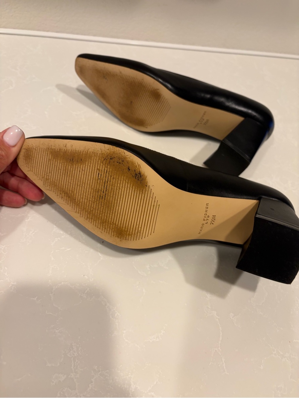 Marc Fisher Black Leather Square-Toe Block Heel Pumps - Picture 5 of 5